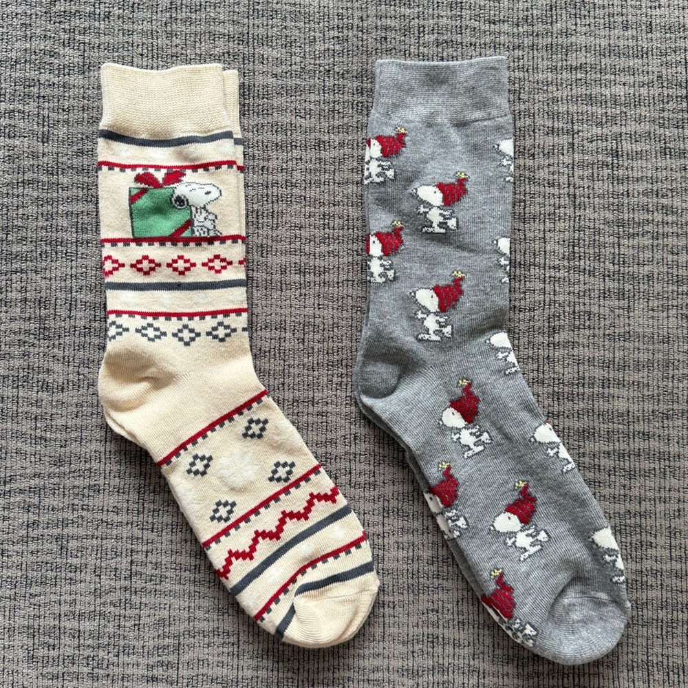 Two pairs of Men’s Snoopy Christmas Holiday Socks